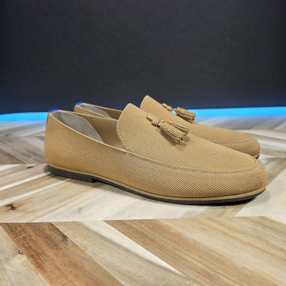 Rothy's Men's Tassel Loafer M12 Tan Brown Knit Washable Slip On Casual Shoes